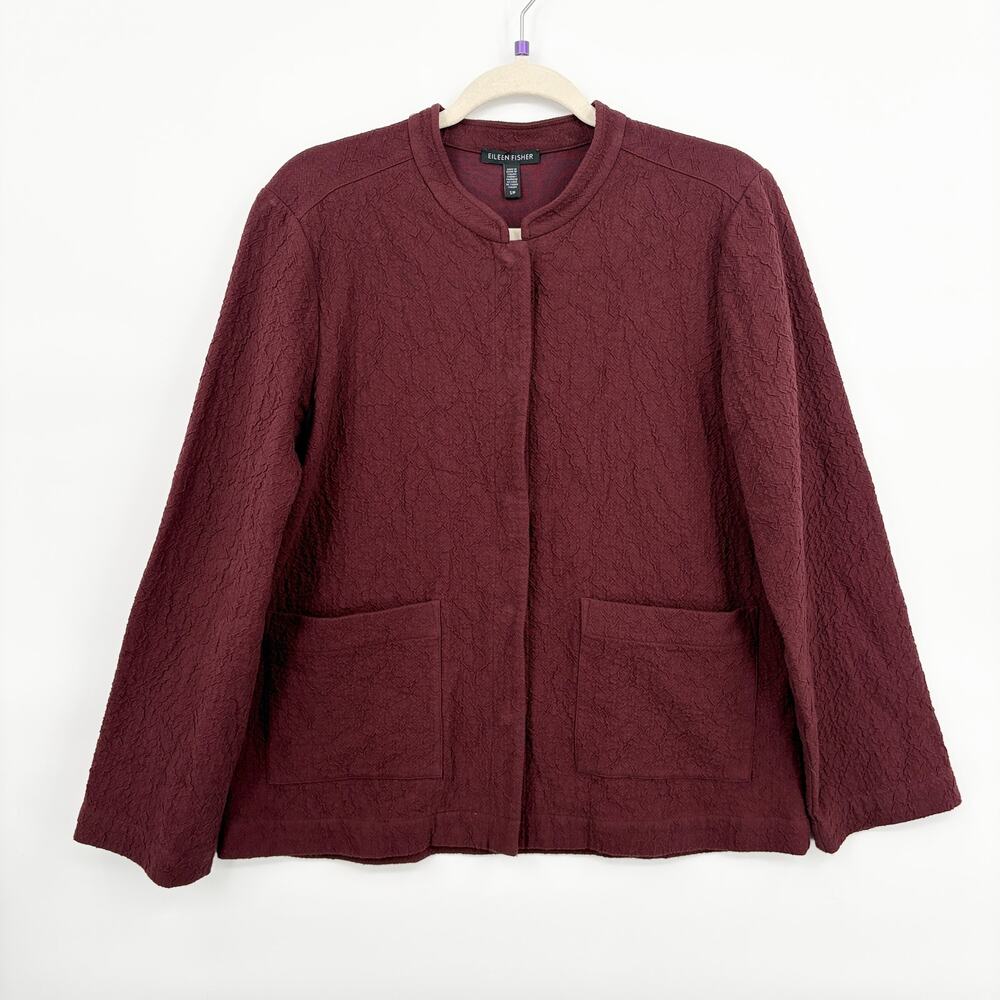 Eileen Fisher Size S Jacket Crinkled Organic Cotton Boxy Wine Red Minimalist